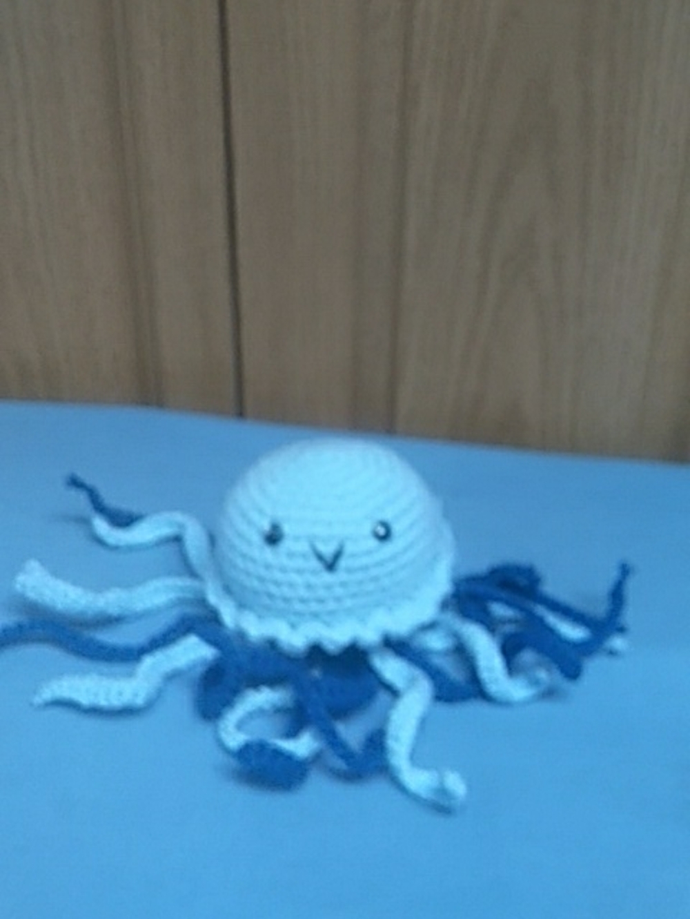 Handmade Crocheted Jellyfish in Light Blue and Navy